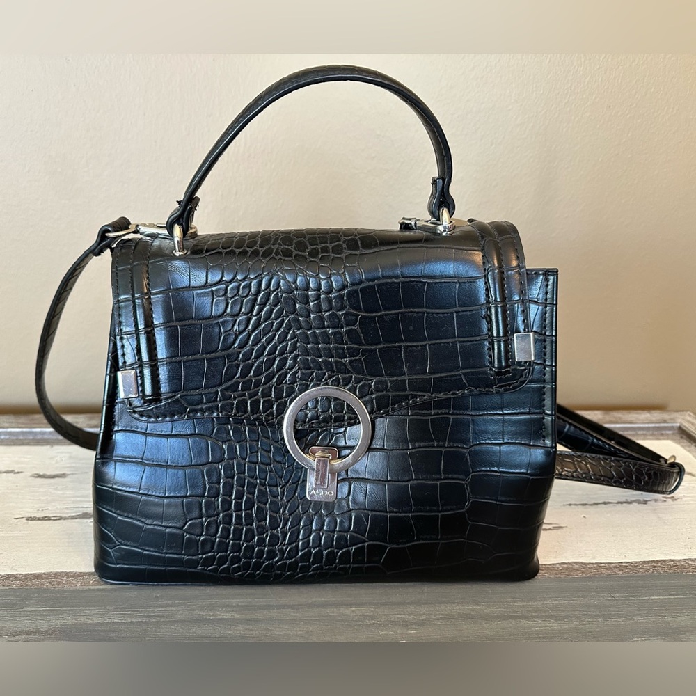 Aldo Black‎ Croc-Embossed Handbag with Tassel